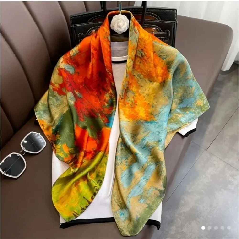 LANDSCAPE painted silky scarf shawl